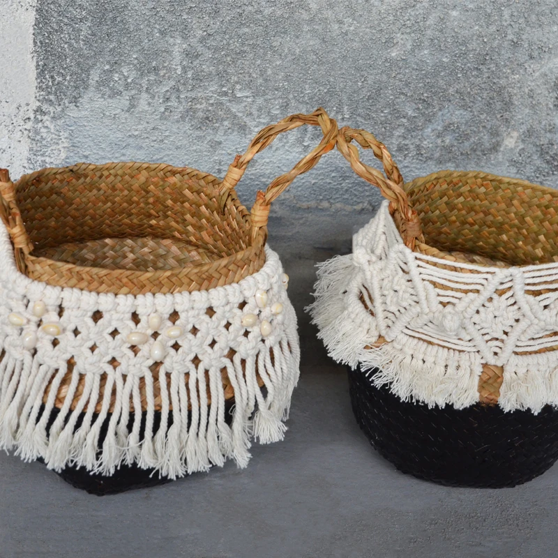 Handmade Boho Decor Macrame Tassel Wicker Basket Garden Flower Pot Study Room Storage Rattan Basket Home Organizer Basket 
Handmade Boho Decor Macrame Tassel Wicker Basket Garden Flower Pot Study Room Storage Rattan Basket Home Organizer Basket