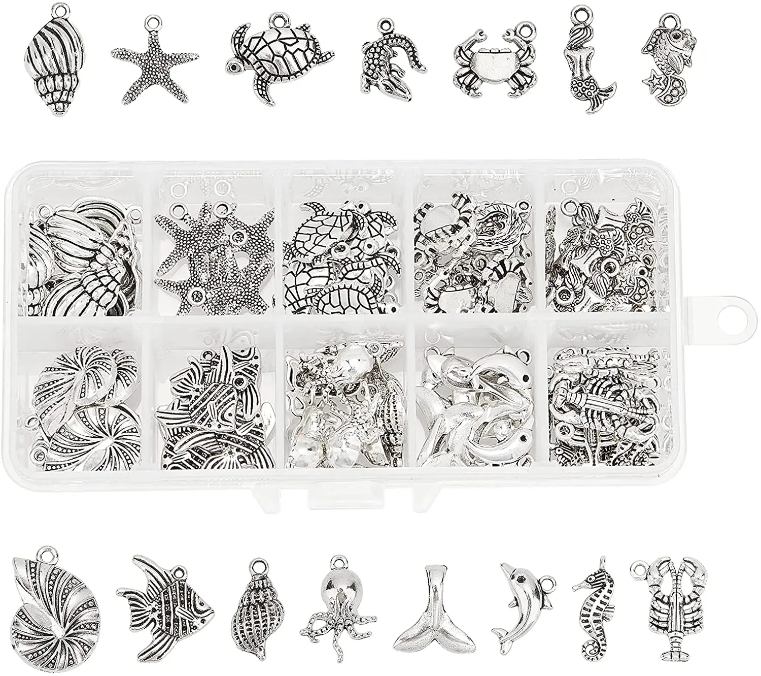 90 PCS 15 Style Ocean Fish Charms Antique Silver Tibetan Alloy Seashell Marine Animal Sea Creatures Charms Pendants Beads Charms
90 PCS 15 Style Ocean Fish Charms Antique Silver Tibetan Alloy Seashell Marine Animal Sea Creatures Charms Pendants Beads Charms