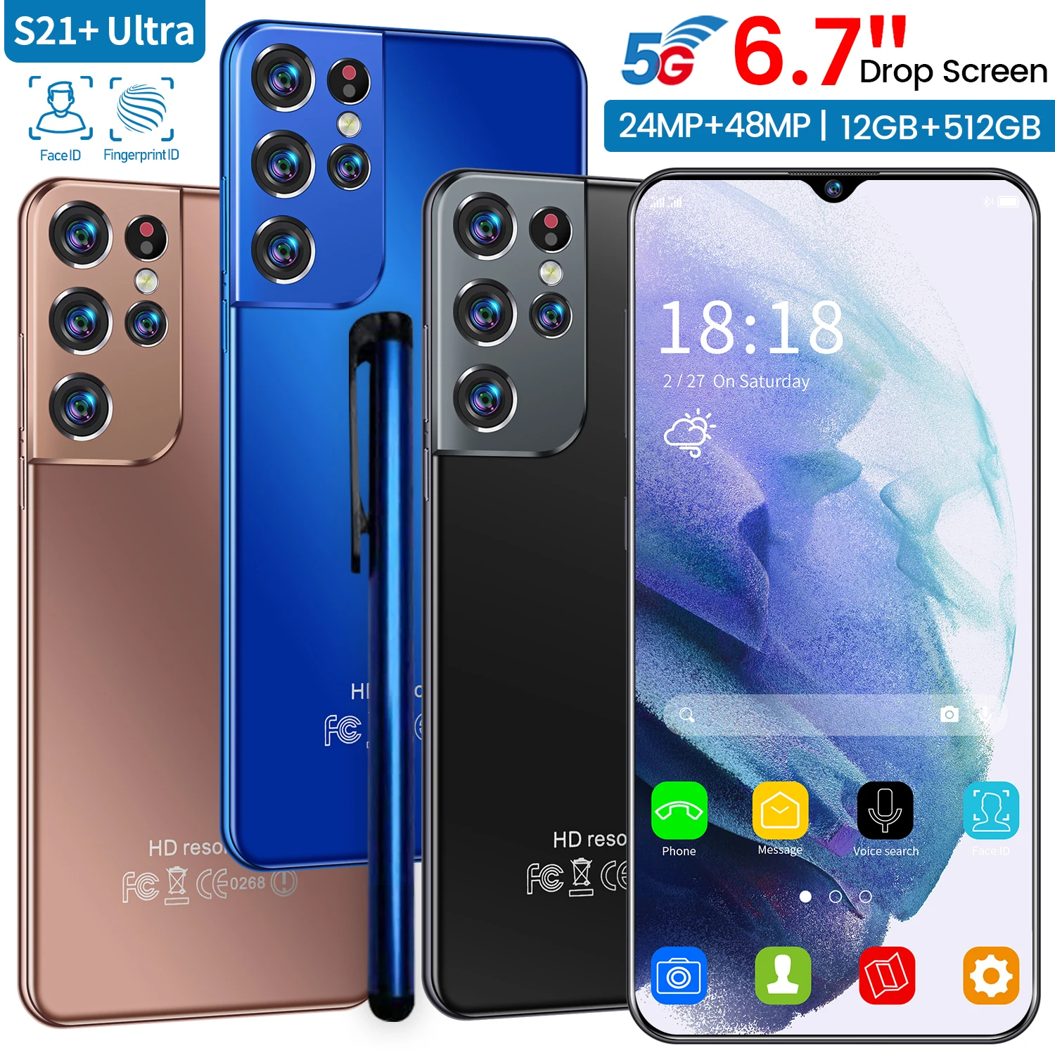 S21+ 2021 Global Version Ultra Cellphone 6.7inch HD+Water Drop Screen 12G 512G Mobile Phone 4G/5G Internet Smartphones
S21+ 2021 Global Version Ultra Cellphone 6.7inch HD+Water Drop Screen 12G 512G Mobile Phone 4G/5G Internet Smartphones