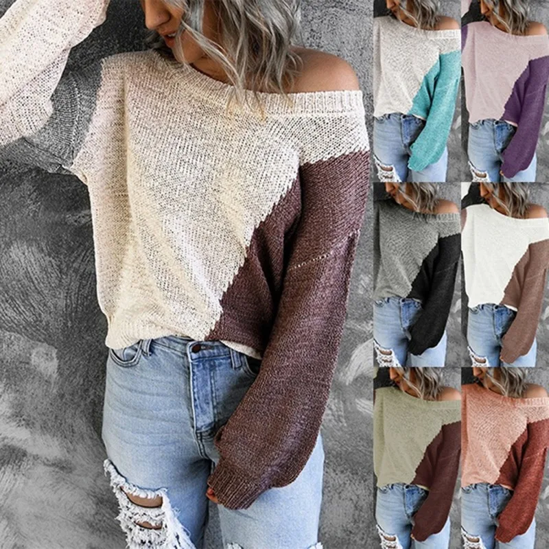 Women's Sweater Knitting Autumn Winter Irregular Color Blocking Off Shoulder Knitted Pullover 2021 Long Sleeve Women's Sweater
Women's Sweater Knitting Autumn Winter Irregular Color Blocking Off Shoulder Knitted Pullover 2021 Long Sleeve Women's Sweater