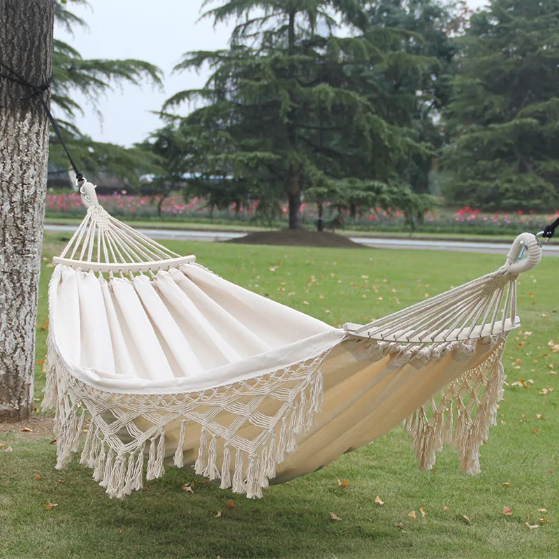 

Outdoor Hammock Portable Garden Hammock Sports Home Travel Camping Swing Two-person Canvas Stripe Hang Bed Hammock Double People