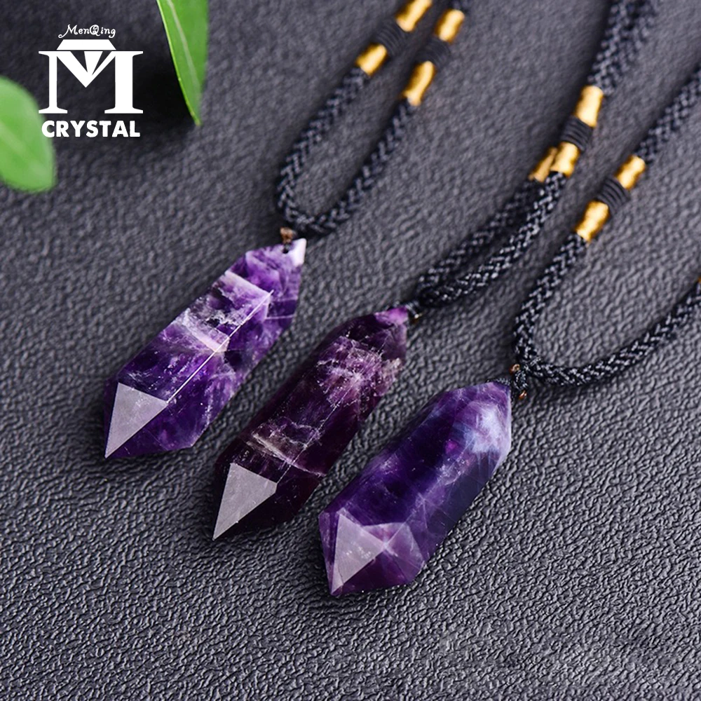 

1PC Natural Dream Amethyst Crystal Pendant Crystal Hexagonal Reiki Chakra Real Raw Purple Gem Necklace Women Jewelry