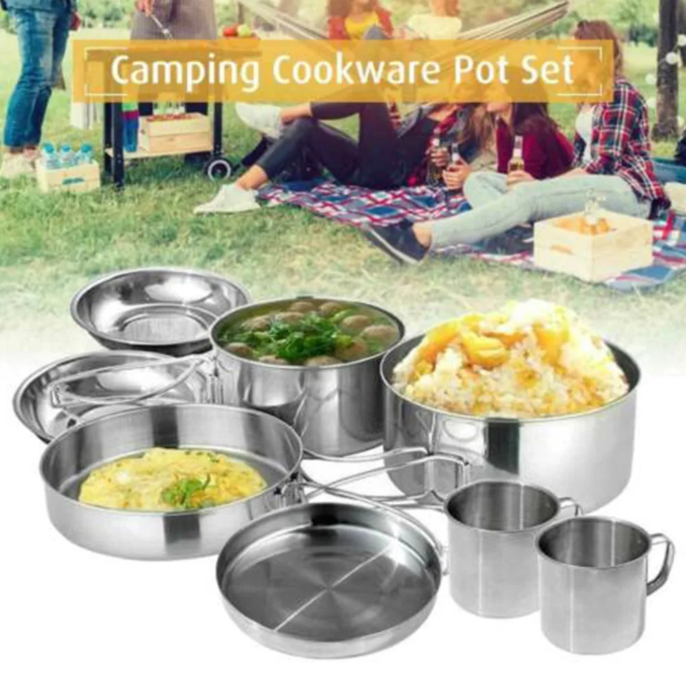 8pc Outdoor Cookware Set Stainless Steel Camping Hiking Picnic Cook Bowl Pot Pan Large Medium Pot Frying Pan Dinner Plates Cups
8pc Outdoor Cookware Set Stainless Steel Camping Hiking Picnic Cook Bowl Pot Pan Large Medium Pot Frying Pan Dinner Plates Cups
