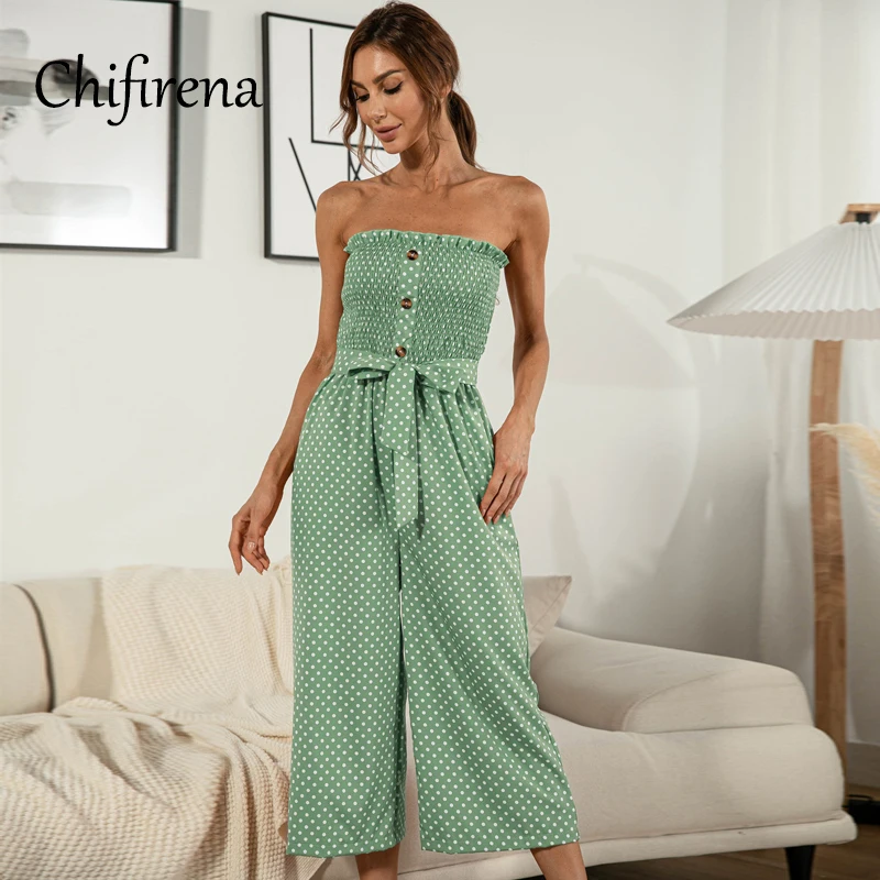 Chifirena Summer Polka Dot Strapless Jumpsuit Off Shoulder Pockets Playsuit Belt Loose Rompers Beach Boho Overalls for Women
Chifirena Summer Polka Dot Strapless Jumpsuit Off Shoulder Pockets Playsuit Belt Loose Rompers Beach Boho Overalls for Women
