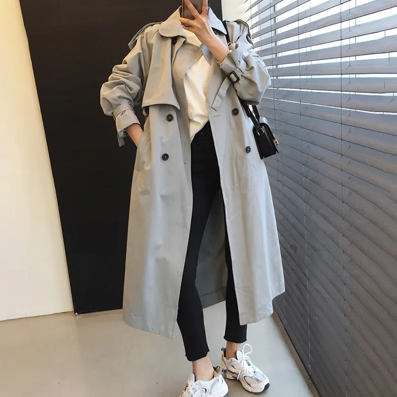 New Korean Loose Oversized Long Women's Trench Coat Double Breasted Belted Lady Gray Streetwear Windbreaker Spring Fall Outwear
New Korean Loose Oversized Long Women's Trench Coat Double Breasted Belted Lady Gray Streetwear Windbreaker Spring Fall Outwear