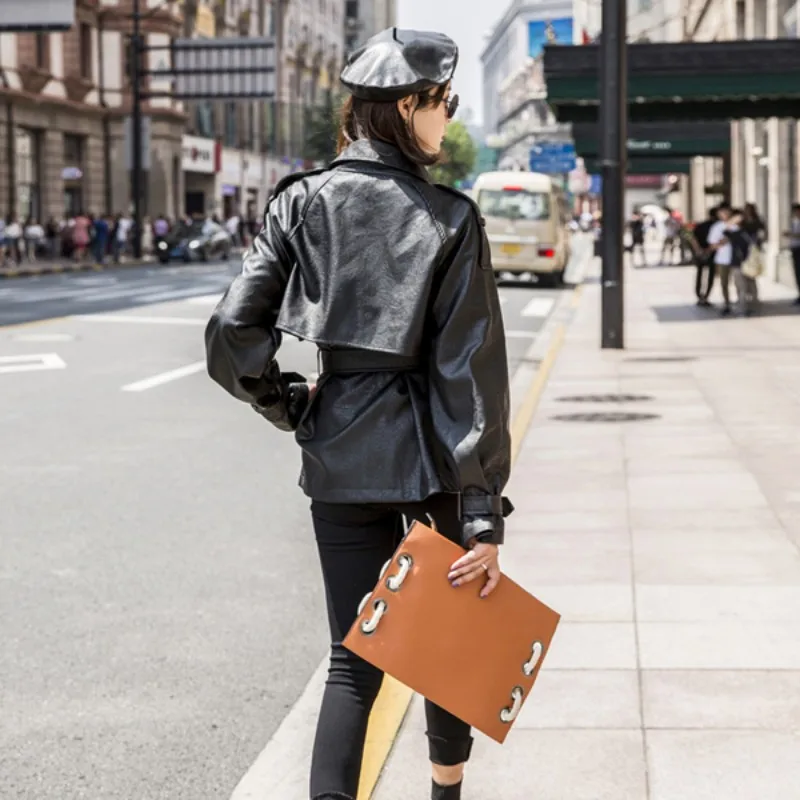 Spring Overcoat Women Pu Leather Trench Street Loose Sashes Motorcycle Coat Autumn Solid Fashion Casual Windbreakers Outerwear
Spring Overcoat Women Pu Leather Trench Street Loose Sashes Motorcycle Coat Autumn Solid Fashion Casual Windbreakers Outerwear
