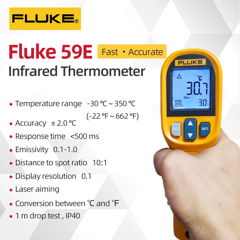 FLUKE Waterproof Infrared Thermometer 59E/F59E Handheld Industrial Infrared Thermometer
FLUKE Waterproof Infrared Thermometer 59E/F59E Handheld Industrial Infrared Thermometer