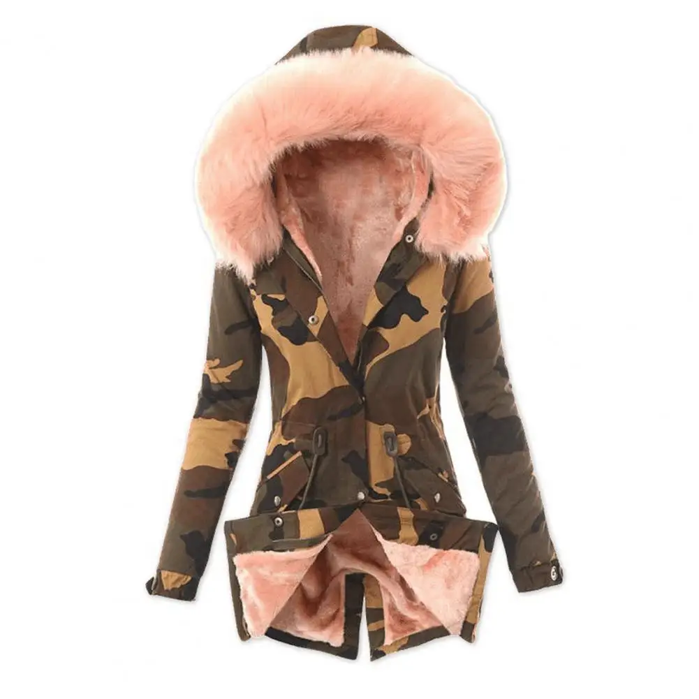 2021 Women Coat Long Sleeve Mid-Length Waist Drawstring Plush Hooded Jacket Fleece Lined Camouflage Print Overcoat Outerwear
2021 Women Coat Long Sleeve Mid-Length Waist Drawstring Plush Hooded Jacket Fleece Lined Camouflage Print Overcoat Outerwear