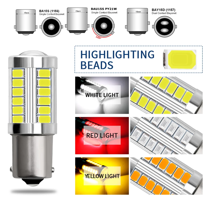 2pcs 1157 P21/5W BAY15D BAU15S PY21W LED Car Tail Bulb Brake Lights 1156 BA15S P21W Reverse Lamp Daytime Running Signal Light
2pcs 1157 P21/5W BAY15D BAU15S PY21W LED Car Tail Bulb Brake Lights 1156 BA15S P21W Reverse Lamp Daytime Running Signal Light