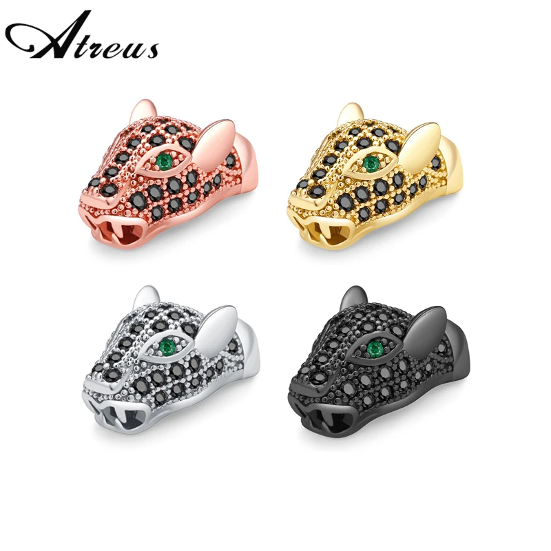 Atreus 3 шт./компл. панковские леопардовые головки черные фианитовые бусины пантера