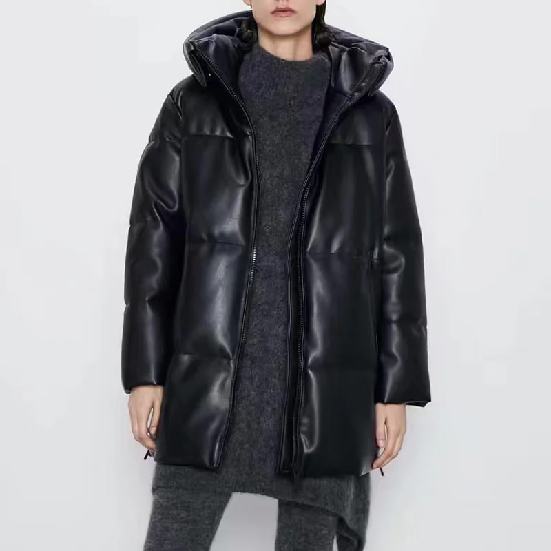 Fandy Lokar Winter Loose Solid Parkas Women Fashion Hooded Long Coats Women Elegant PU Leather Cotton Jackets Female Ladies 
Fandy Lokar Winter Loose Solid Parkas Women Fashion Hooded Long Coats Women Elegant PU Leather Cotton Jackets Female Ladies