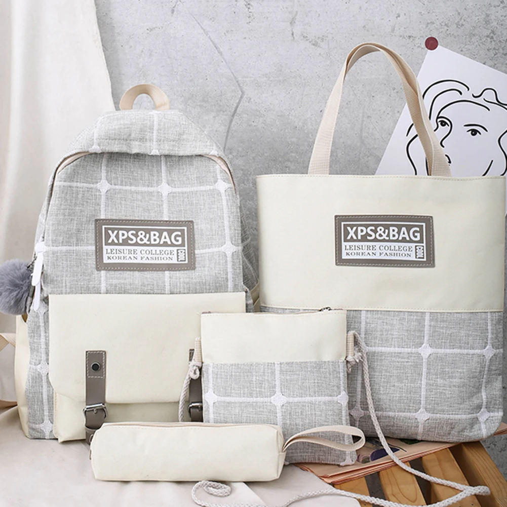 4pcs/set Women Casual Canvas Backpack Preppy Style Plaid Printing Student School Bags Pen Bag Large Capacity Handbags Knapsacks
4pcs/set Women Casual Canvas Backpack Preppy Style Plaid Printing Student School Bags Pen Bag Large Capacity Handbags Knapsacks