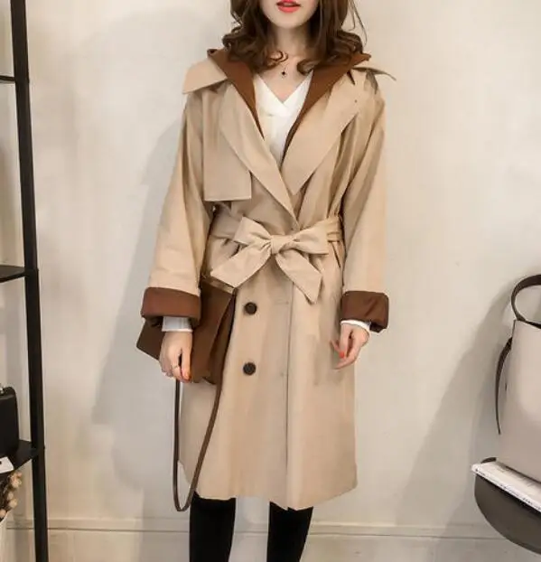 Women Trench Spring / Summer 2020 Lapel Lace-up Pleated Women's Trench Coat