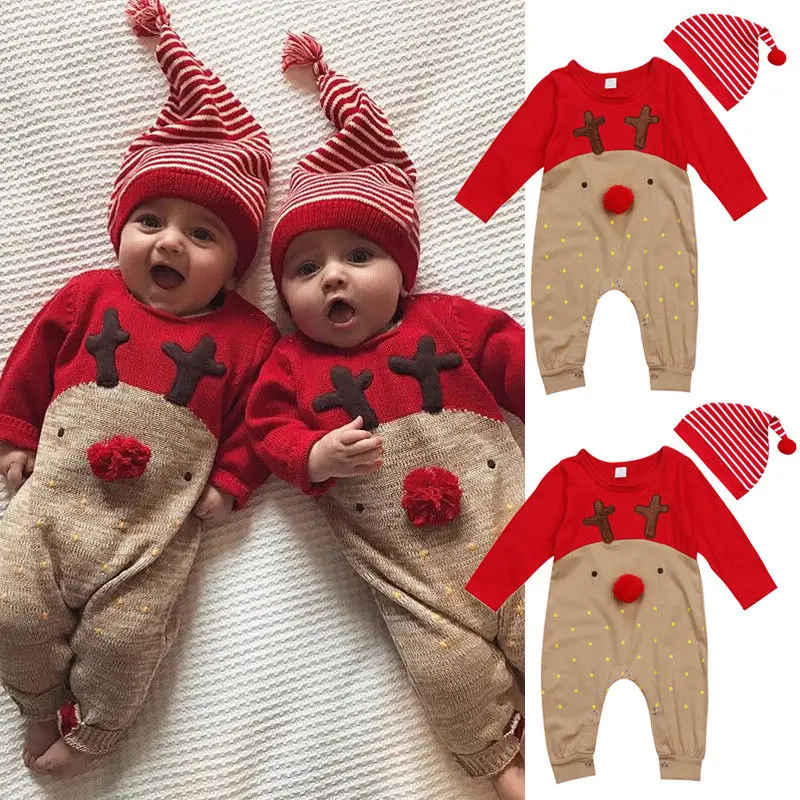 Фото Детская зимняя одежда Рождественский комбинезон для новорожденных мальчиков и