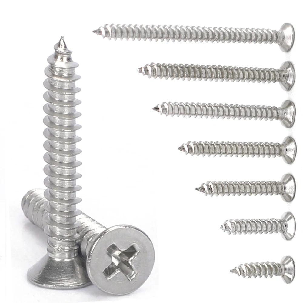 

5PCS 4g 6g 8g M3 M4 M6 Chipboard Wood Screws Stainless Steel A2 Cross Countersunk Head Fully Threaded Self Taping Pozi Screws