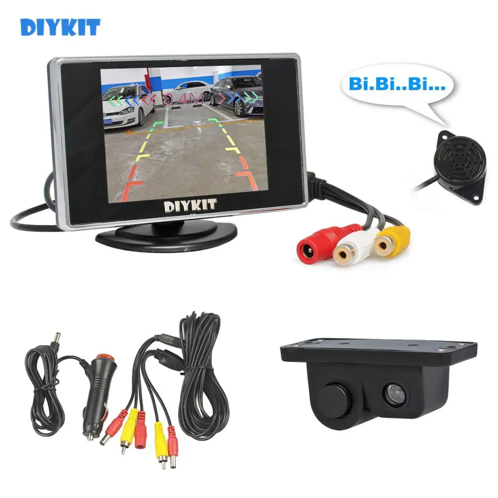 

DIYKIT 3 in 1 3.5" Rearview Car Monitor + Rear View Backup Car Camera with Radar Sensor Parking Assistance System