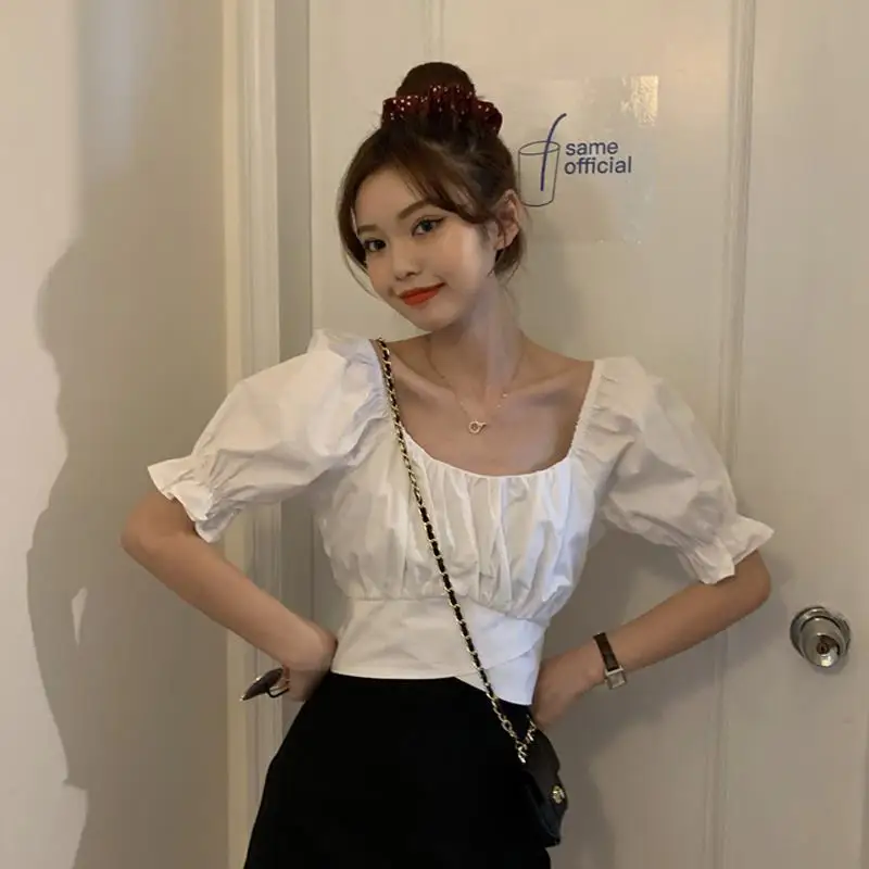 Women Shirts Ruffles Pleated Korean Chic Ins Solid Tops Square Collar Lace Up Puff Sleeve Sweet Girls Blouse Casual Shirt
Women Shirts Ruffles Pleated Korean Chic Ins Solid Tops Square Collar Lace Up Puff Sleeve Sweet Girls Blouse Casual Shirt
