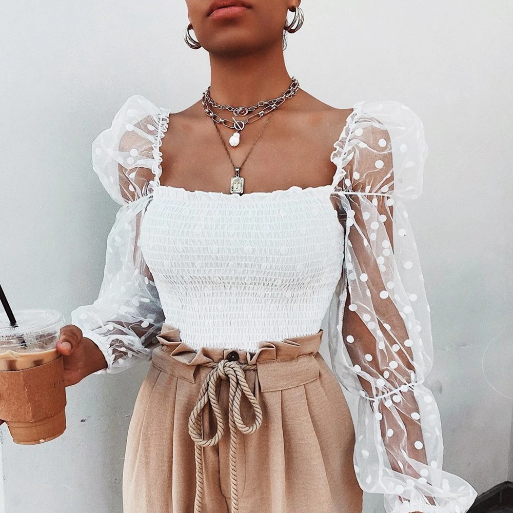 Sommer Crop Top Frauen Vintage Shirts Puff Sleeve Sexy Square Neck Schlank Sehen-durch Bluse Tank Tops clubwear Kleidung 
Sommer Crop Top Frauen Vintage Shirts Puff Sleeve Sexy Square Neck Schlank Sehen-durch Bluse Tank Tops clubwear Kleidung