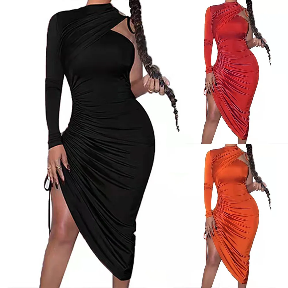 Women's Drawstring One Shoulder Long Sleeve Knee Dress Ladies Elegant Sexy Skinny Stretch Party Bodycon Round Neck Mini Vestidos
Women's Drawstring One Shoulder Long Sleeve Knee Dress Ladies Elegant Sexy Skinny Stretch Party Bodycon Round Neck Mini Vestidos