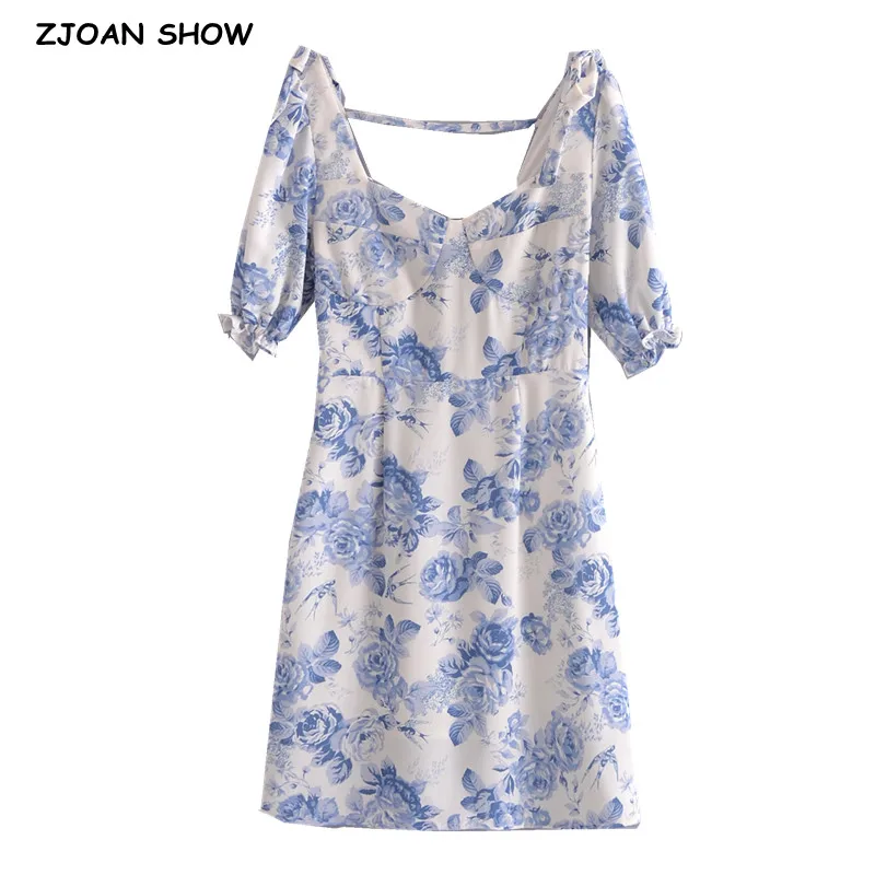 2021 Bow Shoudler Square Collar Puff Short Sleeve Blue White Flower Bird Print Mini Dress French Women Holiday Robe Vestido
2021 Bow Shoudler Square Collar Puff Short Sleeve Blue White Flower Bird Print Mini Dress French Women Holiday Robe Vestido