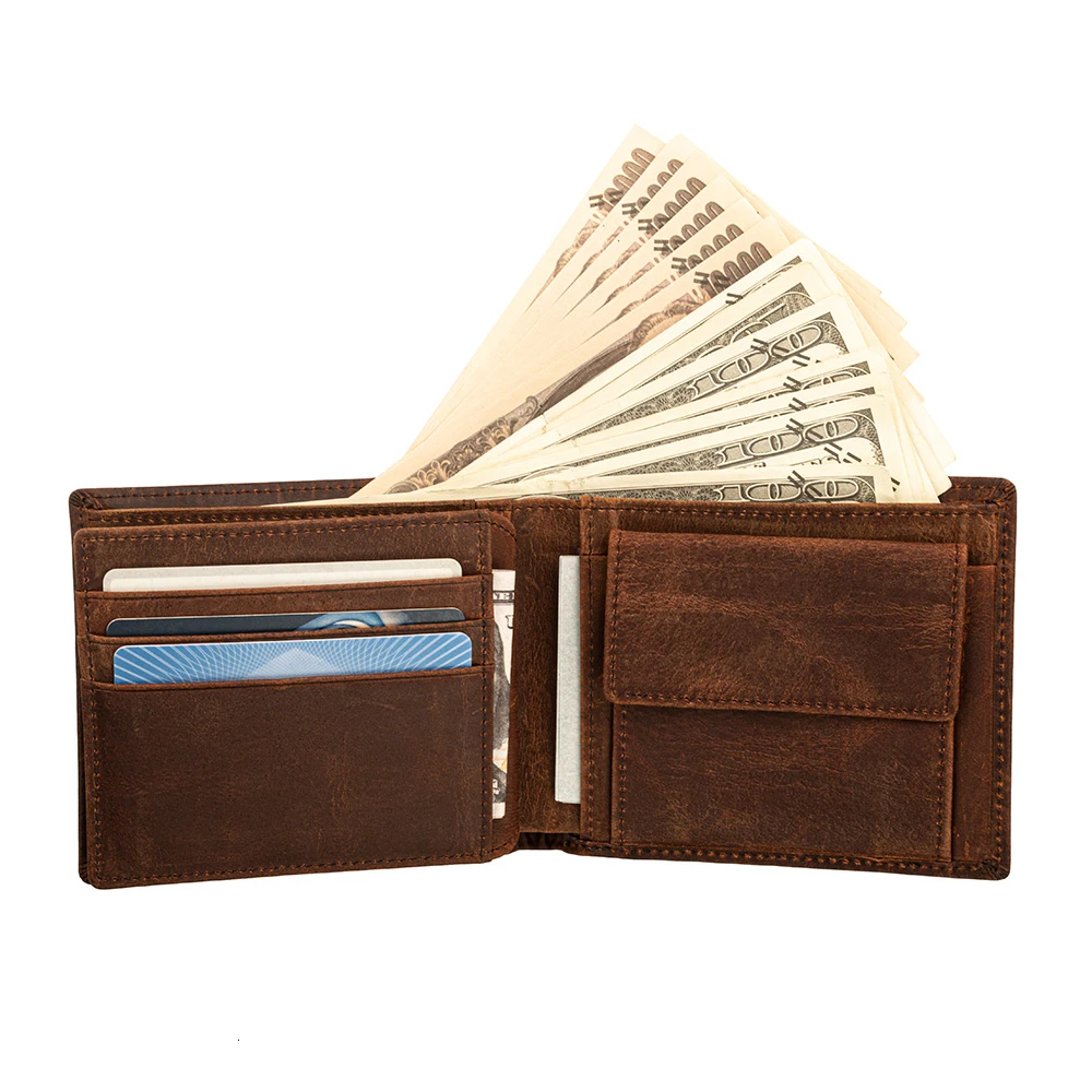 

Мужской кошелек из натуральной кожи коричневого и черного цвета с блокировкой по RFID, кредитница для удостоверения личности, карман для банк...