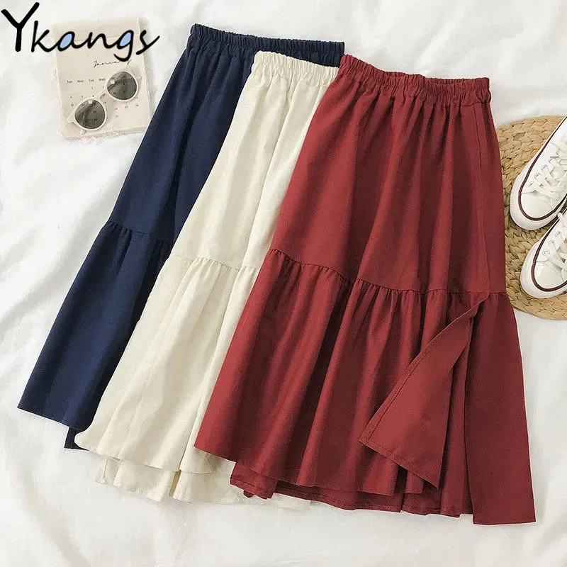 Женская хлопковая Юбка-миди с высокой талией, однотонная черная длинная Плиссированная юбка с асимметричным разрезом в Корейском стиле для... 
Женская хлопковая Юбка-миди с высокой талией, однотонная черная длинная Плиссированная юбка с асимметричным разрезом в Корейском стиле для...