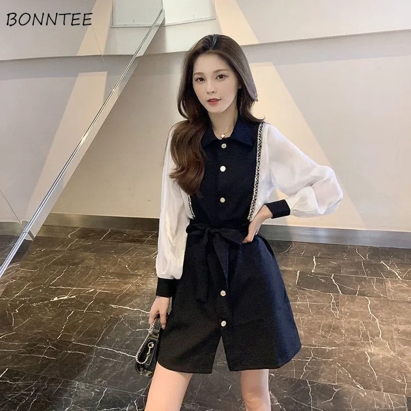 Long Sleeve Dress Women Single Breasted Design Above-knee Baggy Elegant Patchwork Femme Vestidos Leisure Chic Vintage College
Long Sleeve Dress Women Single Breasted Design Above-knee Baggy Elegant Patchwork Femme Vestidos Leisure Chic Vintage College