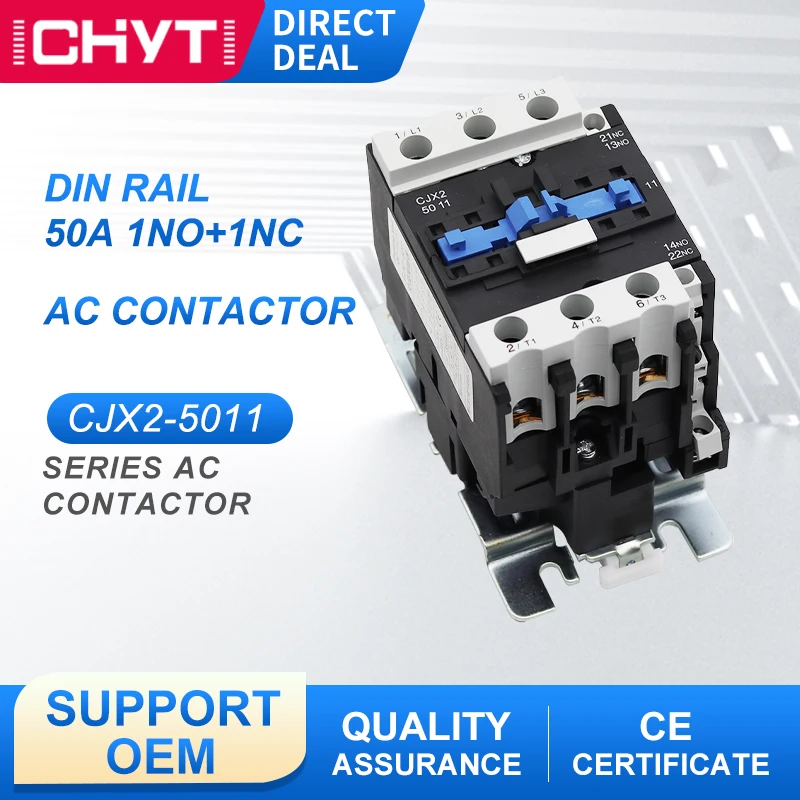 

CJX2-5011 LC1D50 AC Contactor 50A 3 Phase 3-Pole 380V 220V 50/60Hz Din Rail Mounted 3P 1NO+1NC Normal Open Normal Close