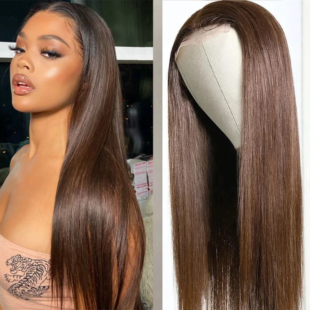 Colored Brown T Lace Front Human Hair Wigs For Women 180% Pre Plucked Brazilian Remy Ombre Straight 4x4 T Part Lace Frontal Wig
Colored Brown T Lace Front Human Hair Wigs For Women 180% Pre Plucked Brazilian Remy Ombre Straight 4x4 T Part Lace Frontal Wig