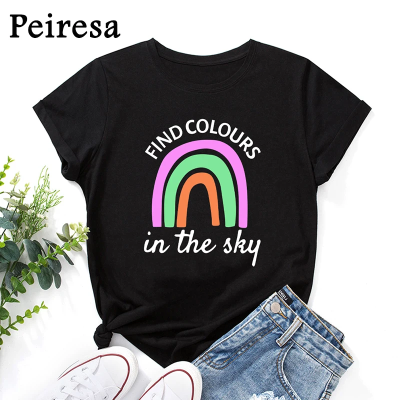 Summer Women 100%Cotton TShirt Graphic Letter Rainbow Print Casual Fashion O Neck Short Sleeve Female Clothes Tops Tees Tshirt
Summer Women 100%Cotton TShirt Graphic Letter Rainbow Print Casual Fashion O Neck Short Sleeve Female Clothes Tops Tees Tshirt