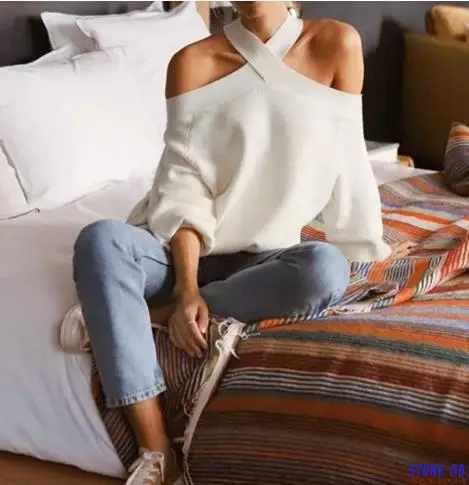 Loose Sexy Halter Cold Shoulder Knitted Sweater Women Spring Casual Pullover Jumpers Sweater Elegant Pull Femmel Sweaters 2020
Loose Sexy Halter Cold Shoulder Knitted Sweater Women Spring Casual Pullover Jumpers Sweater Elegant Pull Femmel Sweaters 2020