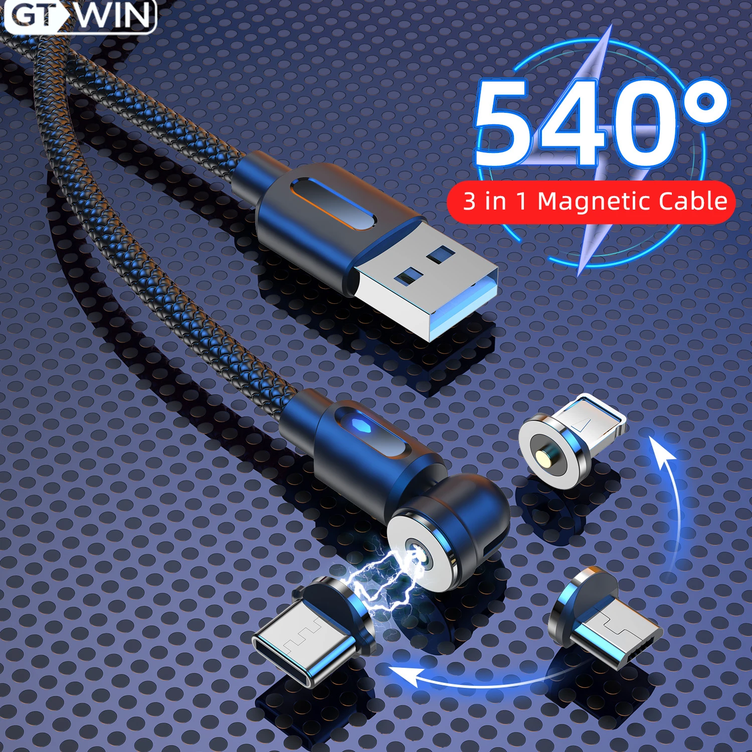 Фото Магнитный кабель GTWIN с поворотом на 540 градусов магнитное зарядное устройство для