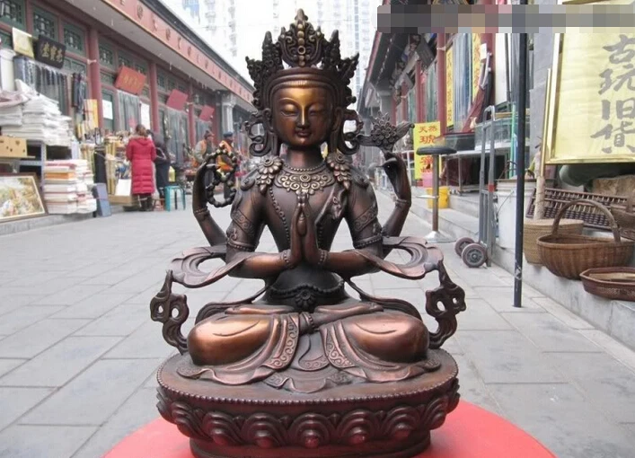 Фото 150624 S1852 Тибетский буддизм красная бронза четыре оружия авалокитествара Гуань Инь