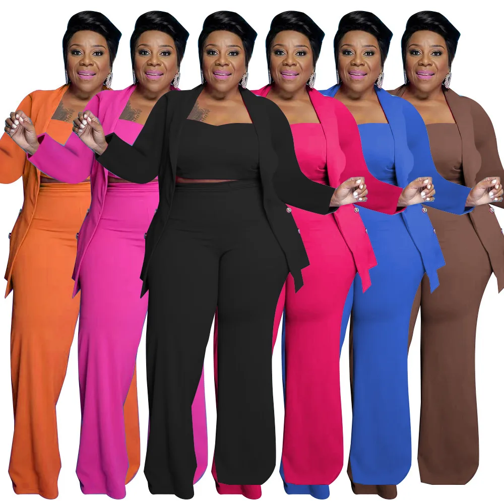 SHZQ Hot Women Casual Three-Piece Set Drop-shipping Pure Color Vest Elastic Waist Loose Pants Single-breasted Coats Plus Size Ou
SHZQ Hot Women Casual Three-Piece Set Drop-shipping Pure Color Vest Elastic Waist Loose Pants Single-breasted Coats Plus Size Ou