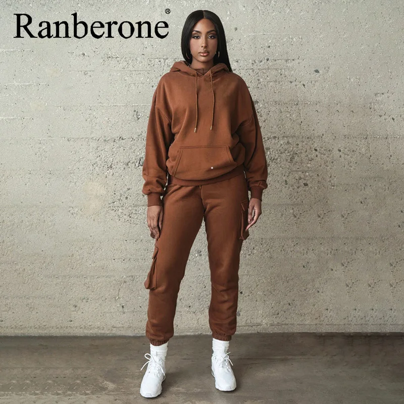 

Ranberone Women's Tracksuit Pocket Hoodies Pullover+Pants Jogging Sweatpants Sets Fleece Jogger Sports Suit Two Piece Set