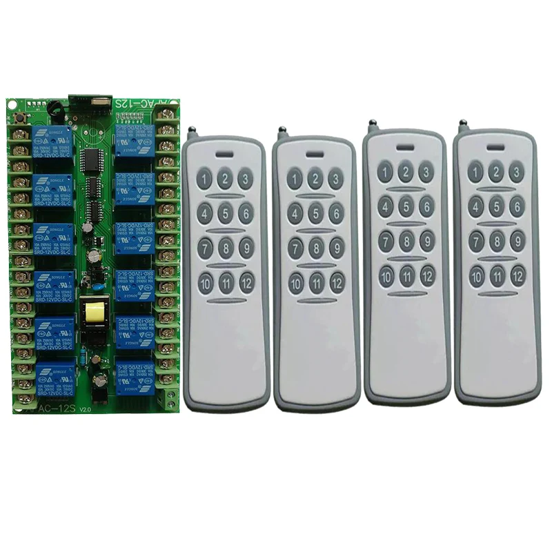 AC 220V 12CH Relay RF Wireless Remote Control Switch System Remote Control Receiver Transmitter For Lamps Electric doors windows
AC 220V 12CH Relay RF Wireless Remote Control Switch System Remote Control Receiver Transmitter For Lamps Electric doors windows
