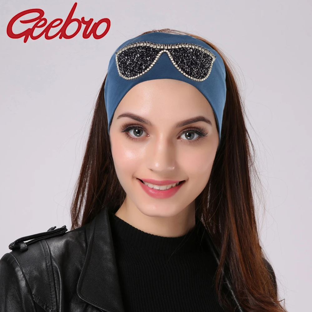 

Geebro Women's Casual Cotton Sunglasses Headband Soft Hairband Ladies Shine Rhinestones Headwear Girls Glass Hair Accessories