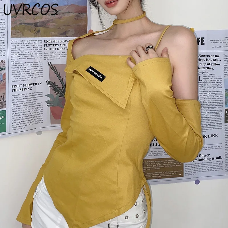 2021 Fall Fashion New Women Yellow Solid Color Off shoulder Long sleeve Tops Stitching Slim Halter Sexy Irregular T-Shirt New
2021 Fall Fashion New Women Yellow Solid Color Off shoulder Long sleeve Tops Stitching Slim Halter Sexy Irregular T-Shirt New