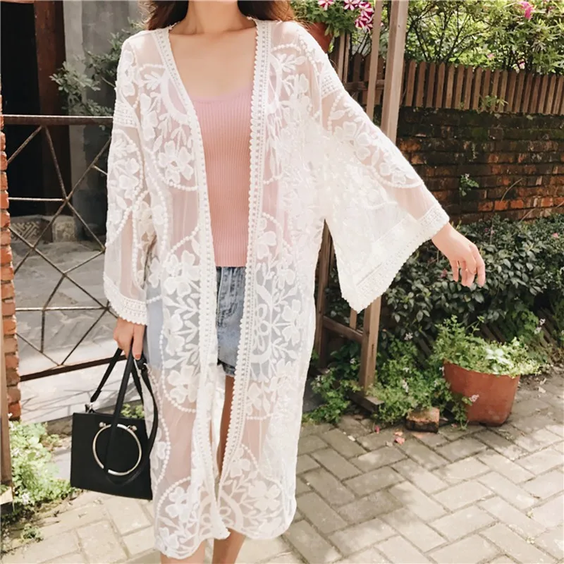 Long Sun Protection Shirt Women's Lace Flower Perspective Vacation Style Ultra Thin White Cardigan 2019 New
Long Sun Protection Shirt Women's Lace Flower Perspective Vacation Style Ultra Thin White Cardigan 2019 New