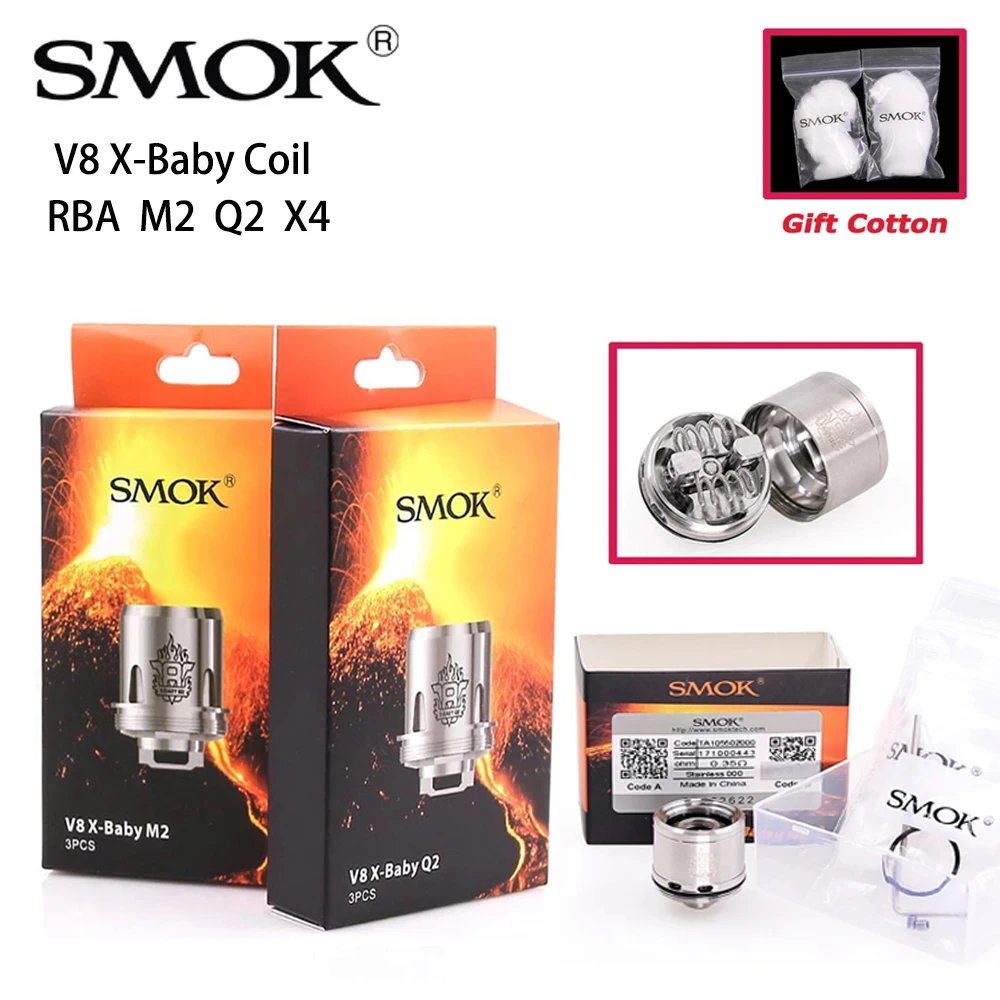 Оригинальная электронная сигарета SMOK TFV8 X-BABY RBA Dual Core DIY Ом подходит для 4 мл |