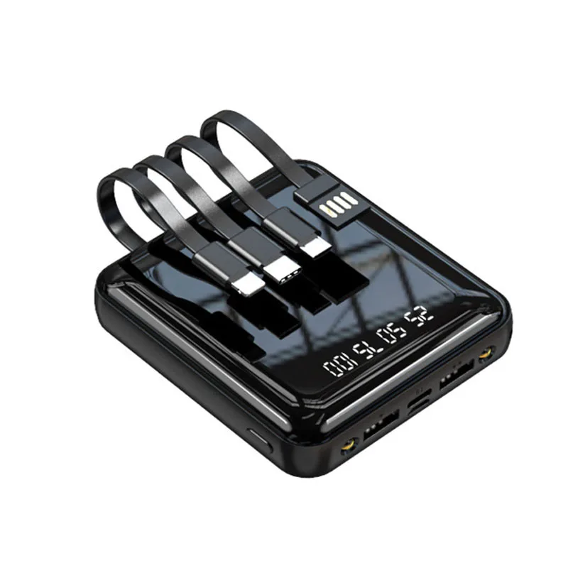 Портативное мини зарядное устройство 20000 мАч с кабелем Micro USB Type c для iPhone Samsung Huawei