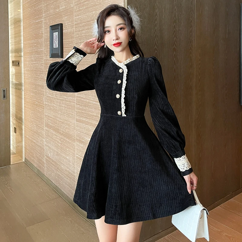 Fashion Women Korean Dress One Piece Autumn Spring 2021 New French Style Vintage Cute Long Sleeve Patchwork Lace Dresses Traf
Fashion Women Korean Dress One Piece Autumn Spring 2021 New French Style Vintage Cute Long Sleeve Patchwork Lace Dresses Traf