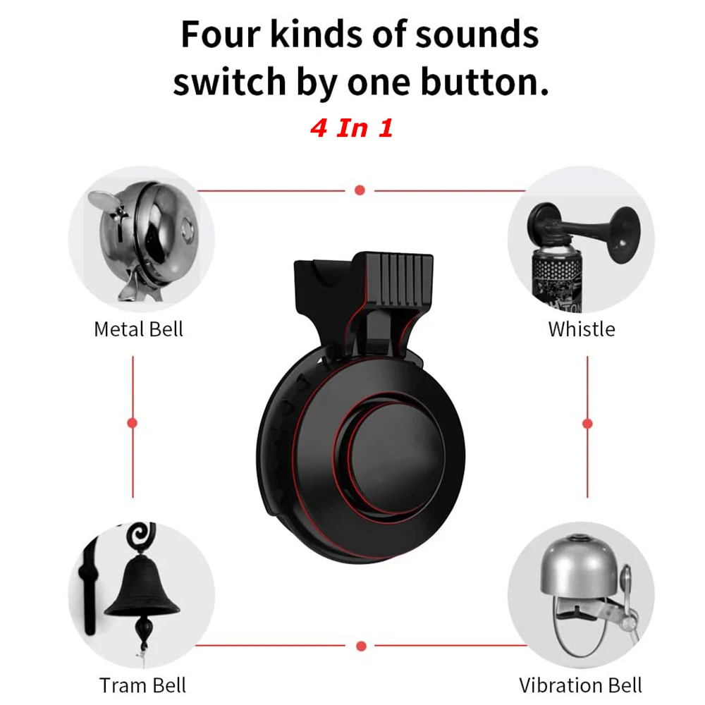 4 Sound Modes Electric Cycling Bike Bell Horn 100dB Adjustment USB Charge Bell Waterproof MTB Bicycle Handlebar Ring Bike Bells 
4 Sound Modes Electric Cycling Bike Bell Horn 100dB Adjustment USB Charge Bell Waterproof MTB Bicycle Handlebar Ring Bike Bells