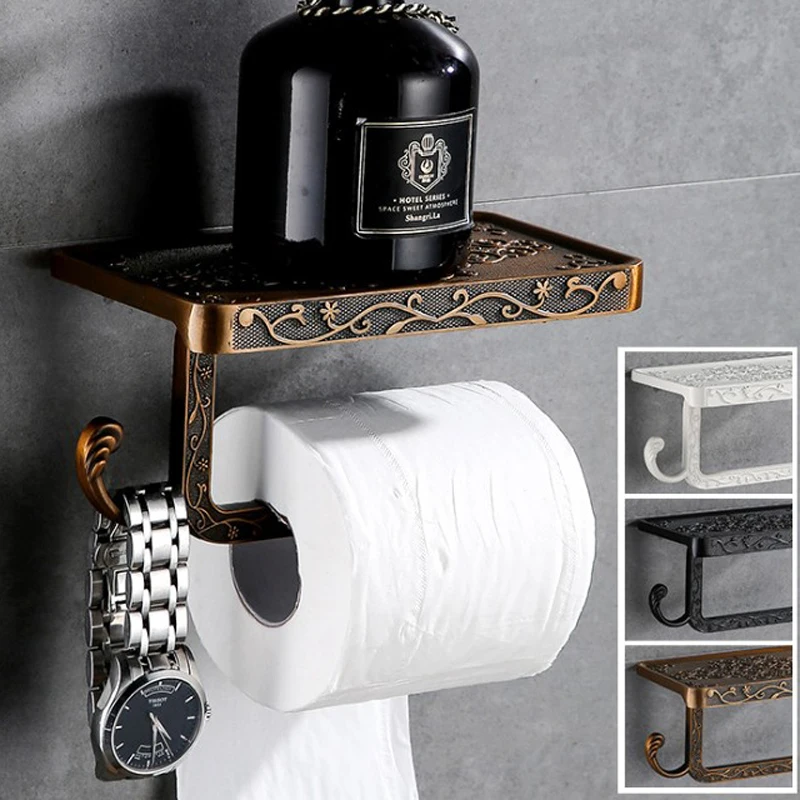 Винтажный держатель для туалетной бумаги с полкой телефона настенный в стиле