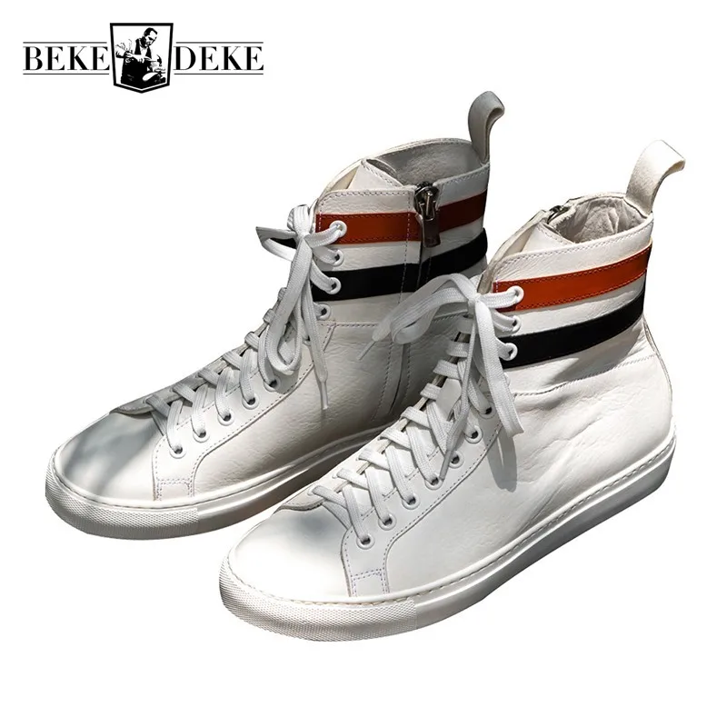 Mens High Street White Sneakers Handmade Side Zip Cow Leather Casual High Top Shoes Designer Mixed Colors Hip Hop Shoes Oversize
Mens High Street White Sneakers Handmade Side Zip Cow Leather Casual High Top Shoes Designer Mixed Colors Hip Hop Shoes Oversize