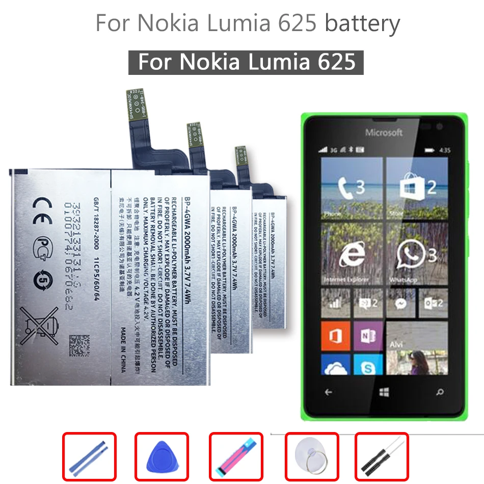 

2000mAh BP-4GWA Battery For Nokia Lumia 625 Max Lumia625H Lumia 720 720t RM-885 Zeal Batteries