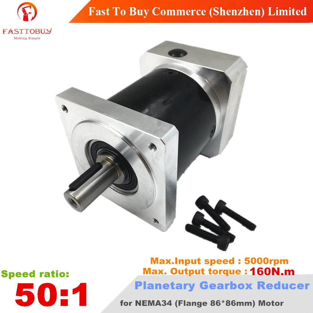 Speed Ratio 50:1 Planetary Reducer Output Shaft 16mm Max. Input 5000rpm, Max. Torque 160Nm for CNC NEMA34 Stepper Motoer
Speed Ratio 50:1 Planetary Reducer Output Shaft 16mm Max. Input 5000rpm, Max. Torque 160Nm for CNC NEMA34 Stepper Motoer