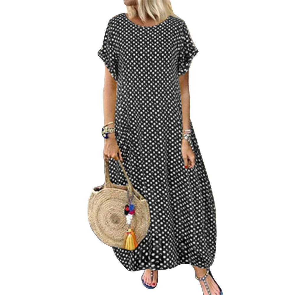 Women Short Sleeve Polkas Dot Shirt Dress Long Maxi Dress Loose Sundress Plus A66
Women Short Sleeve Polkas Dot Shirt Dress Long Maxi Dress Loose Sundress Plus A66