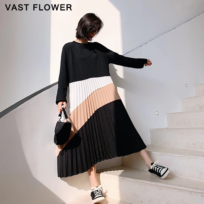 Pleated Patchwork Contrast Color Dresses For Women Long Sleeve Korean Fashion Loose Casual Midi Dress Clothes Spring Autumn 2021
Pleated Patchwork Contrast Color Dresses For Women Long Sleeve Korean Fashion Loose Casual Midi Dress Clothes Spring Autumn 2021
