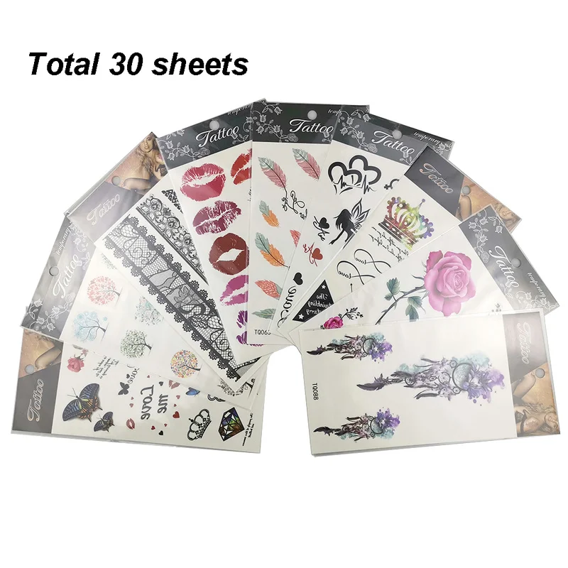 30pcs/Lot Flower Temporary Tattoos Sticker Kit,Waterproof Flash Women Henna Tattoo,Fashion Fake Tattoos Set
30pcs/Lot Flower Temporary Tattoos Sticker Kit,Waterproof Flash Women Henna Tattoo,Fashion Fake Tattoos Set